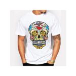 Men's Short Sleeve Gold Tooth Floral Sugar Skull T-shirt
