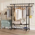 2layers double pole hanger with shoe rack